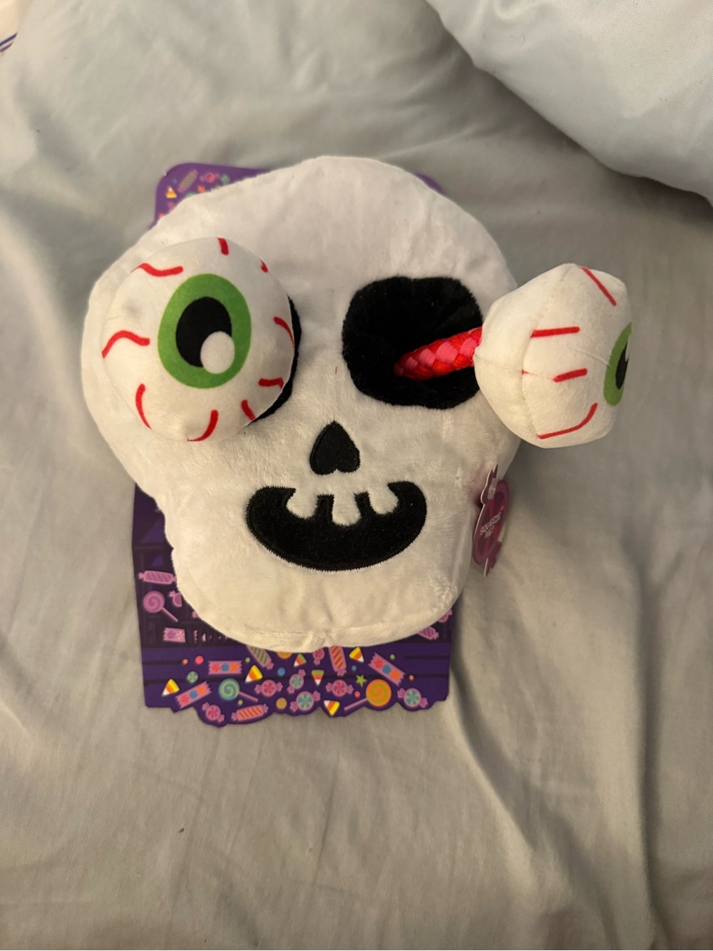 Bark White Skull Plush Toy with Green Eyeballs